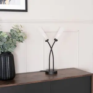 ValueLights Maya 2 Way Curved Arm Cross Over Matt Black Table Lamp for Living Room Hallway Bedside Light - LED Bulbs Included