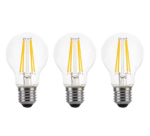 100w Equivalent LED Traditional Looking Filament Light Bulb A60 GLS E27 Screw 6.6w LED - Warm White - Pack of 3