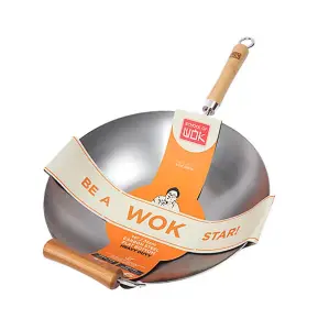 School of Wok Wok Star 14" / 35cm Carbon Steel Heavy Duty Wok