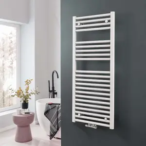 Nes Home 1200 x 600 mm Central Connection Designer Towel Radiator White Single Straight