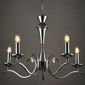 Hanging Flush Ceiling Pendant 5 Light CHROME Chandelier Classic Lamp Bulb Holder