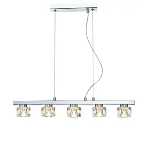 Luminosa Contemporary Bar Pendant Ceiling 5 Light Chrome, Crystal