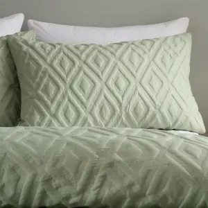 Catherine Lansfield Jacob Geo Soft Touch King Duvet Cover Set with Pillowcases Sage Green