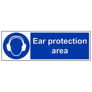 Ear Protection Area PPE Safety Sign - Adhesive Vinyl - 300x100mm (x3)