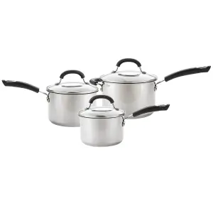 Circulon Total Silver Round Stainless Steel Induction Suitable Non-Stick Saucepan Set with Lids Pack of 3