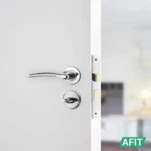 AFIT Door Handle Bathroom Set - Polished/Satin Chrome Finish - 64mm Lock 76mm Hinges Boston Range