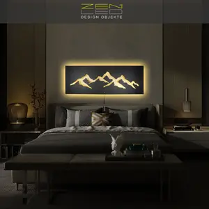 MA02 Handmade Landscape & Nature Wall Decor Walnut Black/Gold