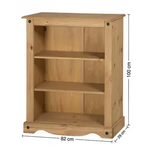 Mercers Furniture Corona Small Bookcase 2 Shelf Low Storage Solid Pine with Mexican Styling