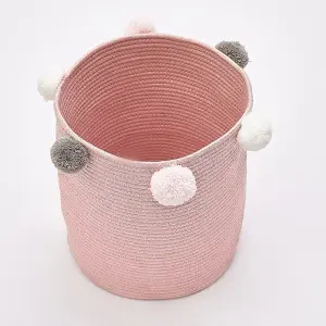 Pink Cotton Rope Woven Laundry Basket Laundry Hamper Clothes Toy Organizer