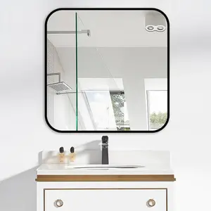 Lafata Metal Framed Wall Mounted Bathroom Mirror in Black 60cm H x 60cm W