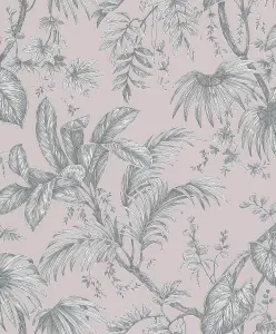 Paste the Wall Soft Pink and Silver Botanical Wallpaper