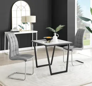 Furniturebox UK Carson White Marble Effect Square Dining Table & 2 Grey Murano Chairs