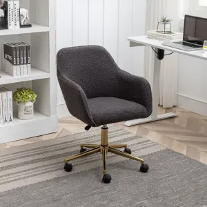 New Teddy Fabric Material Adjustable Height Swivel Home Office Chair For Indoor Office With Gold Legs, Dark Gray