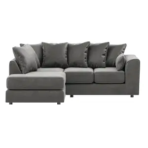 Brooklyn Plush Velvet 3 to 4 Seater L Shaped Corner Sofa Foam Grey Left Hand Facing