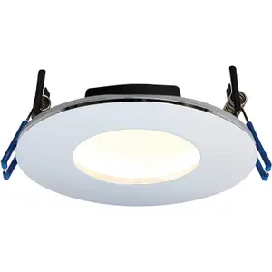 Chrome Recessed Bathroom Downlight - 9W Warm White LED Slim Ceiling Light