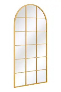 MirrorOutlet The Fenarc Gold Metal Framed Arched Window Wall Mirror 180CM X 90CM