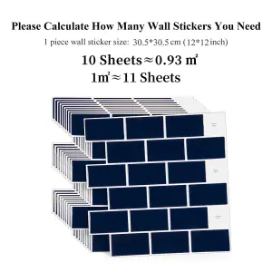 Peel and Stick Self-Adhesive Wall Tile Stickers for Kitchen and Bathroom Backsplash (10 Pack, 12x12 Inches, T 1.2mm Dark Blue)