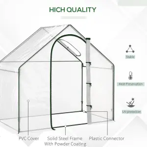 Outsunny Walk In PVC Greenhouse Garden Outdoor Flower Planter Steel Frame w/ Zipped Door & Window 180 x 100 x 168CM White