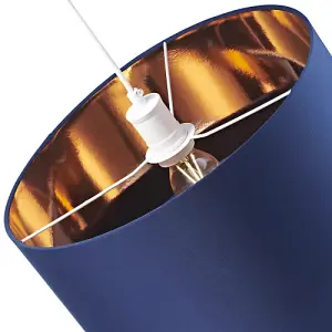 Designer Midnight Blue Cotton Double Tier Ceiling Shade with Shiny Copper Inner