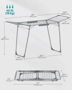 SONGMICS Clothes Drying Rack, 56.5 X 173 X 96.5 Cm Winged Clothes Airer, Space-Saving Laundry Drying Rack, With Sock Clips,