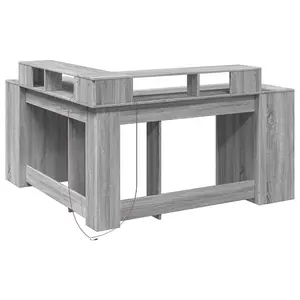 Berkfield Desk with LED Lights Grey Sonoma 152x152x91 cm Engineered Wood