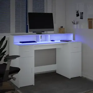 Berkfield Desk with LED Lights White 140x55x91 cm Engineered Wood