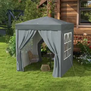 Outsunny 2mx2m Pop Up Gazebo Party Tent Canopy Marquee with Storage Bag Grey