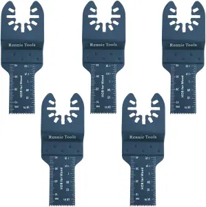 Rennie Tools Pack Of 5 x 20mm Wide Oscillating Multi Tool Blades Set For Wood & Plastic. Universal Fit Multitool Blades