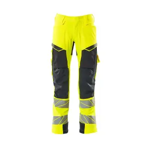 Mascot Accelerate Safe Trousers with Kneepad Pockets - Hi-Vis Yellow/Dark Navy   (31.5) (Leg Length - Regular)