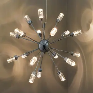 LED Ceiling Pendant Light 18W Warm White Bulb Chrome Hanging Star Feature Kit