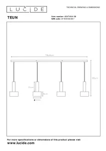 Lucide Teun Retro Bar Pendant Light - 4xE27 - Black