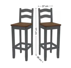 Corona Grey Wax Bistro Table and 2 Barstools Kitchen Dining Set Solid Pine with Mexican Styling