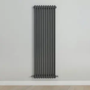 Vertical Anthracite Double Column Radiator (H) 1500mm x (W) 470mm, 5222 BTU.