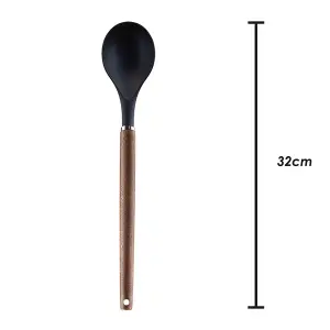 Solid Spoon Wood Handle Acacia Wooden Heat Resistant Solid Spoon Black