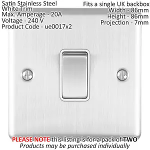 2 PACK 1 Gang 20A DP Single Switch SATIN STEEL & White Trim Appliance / Boiler