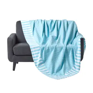 Homescapes Cotton Blue Polka Dots and Stripes Sofa Throw