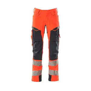 Mascot Accelerate Safe Trousers with Kneepad Pockets - Hi-Vis Red/Dark Navy   (35.5) (Leg Length - Long)