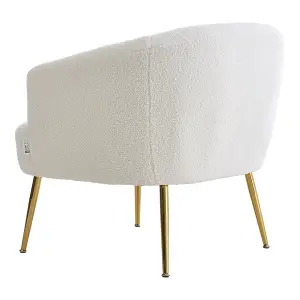 White Fabric Armchair Sofa Chair Accent Chair with Metal Legs