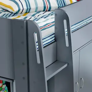 Lacy Grey Storage Mid Sleeper Bed And Memory Foam Mattress