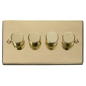 Polished Brass 4 Gang 2 Way LED 100W Trailing Edge Dimmer Light Switch. - SE Home