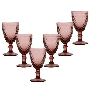 Set of 6 Vintage Luxury Red Diamond Embossed Drinking Wine Glass Wine Goblets 270ml