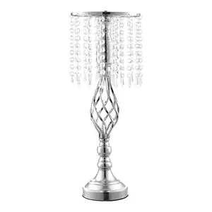 Wedding Table Centerpiece Metal and Crystal Vase in Silver