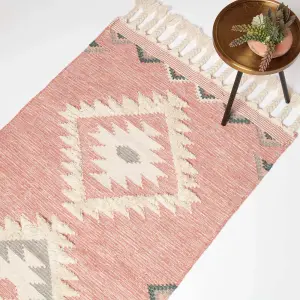 Homescapes Pali Pink Kilim Wool Rug 160 x 230 cm