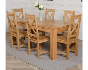 Dakota 182 x 92 cm Chunky Oak Large Dining Table and 6 Chairs Dining Set with Berkeley Chairs