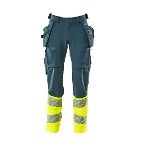 Mascot Accelerate Safe Trousers with Holster Pockets - Dark Petroleum/Hi-Vis Yellow   (28.5) (Leg Length - Regular)