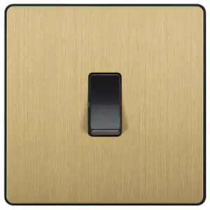 British General 20A 2 way 1 gang Single light Screwless Switch Satin Brass effect