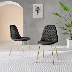 Furniturebox Imperia 4 Modern Black High Gloss Dining Table and 4 Black Corona Gold Leg Chairs