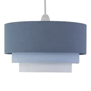 First Choice Lighting Set of 2 Gabi Blue Ombre Linen 3 Tier Ceiling Light Shades