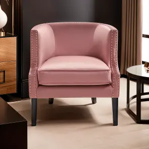 Interiors by Premier Pink Velvet Studded Chair, Easy to Clean Leather Armchair, Body Supportive Accent Chair