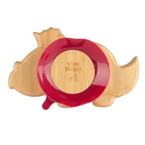 Tiny Dining - Children's Bamboo Suction Dinosaur Plate - Red